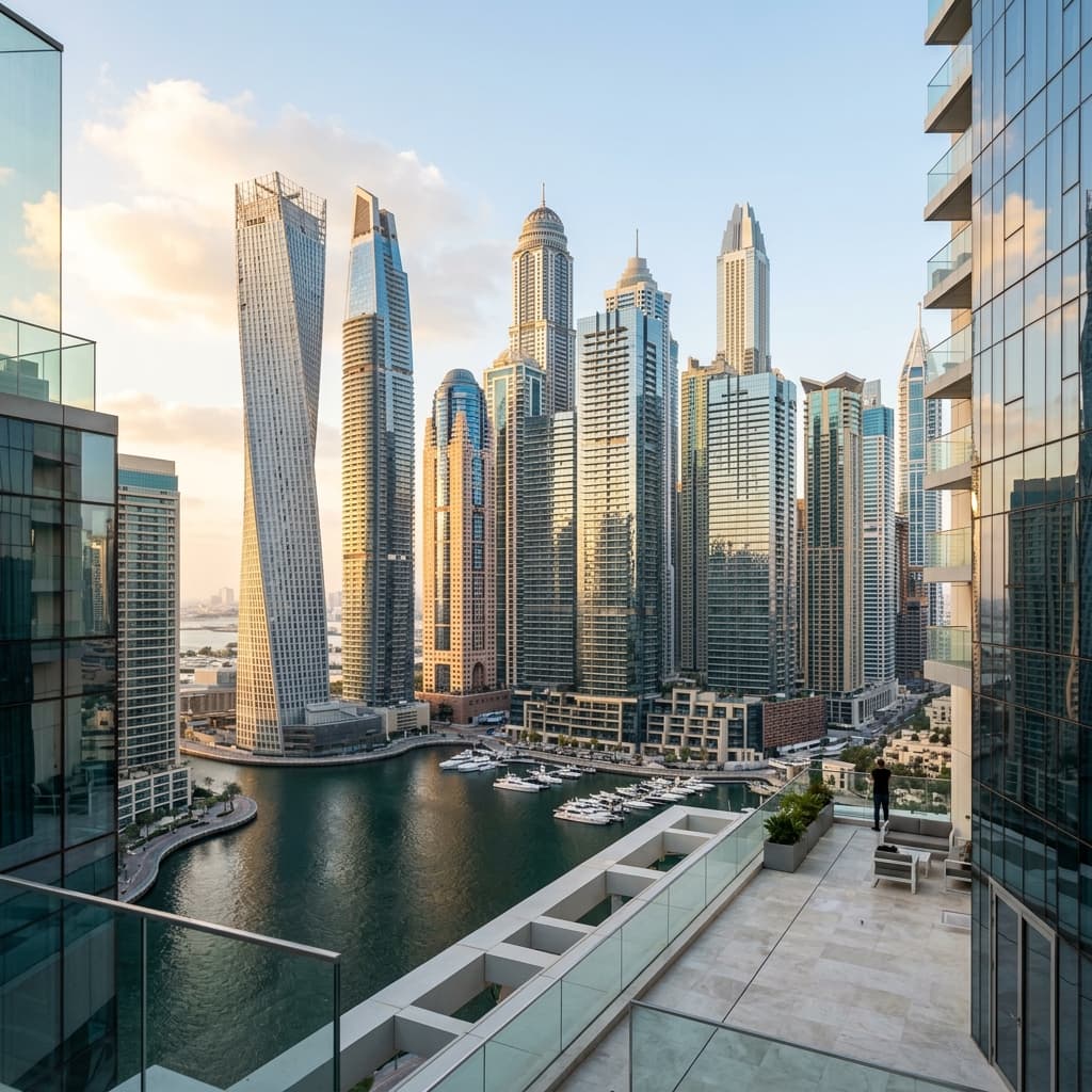 Dubai Skyline architectural skyscraper presentation background